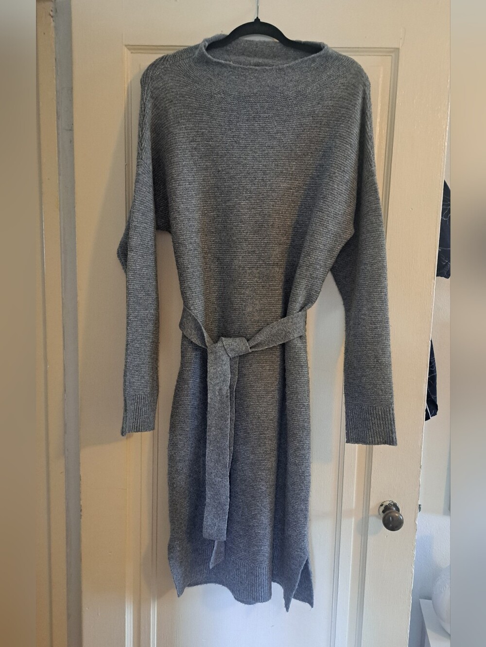 a new day Gray Ribbed Knit Belted Long Sleeve Dress